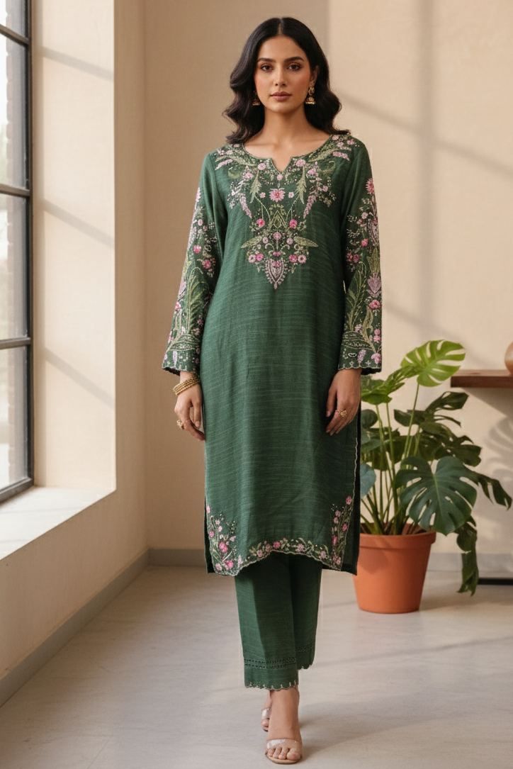 Russian Silk Co-ord Set with Artisanal Hand-Touching