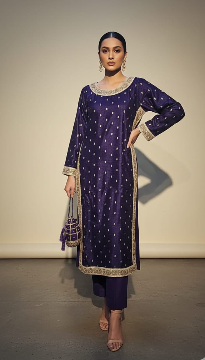 Royal Purple Silk Booti 2pc Set