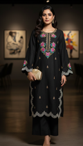 Midnight Bloom Raw Silk Kaftan Set