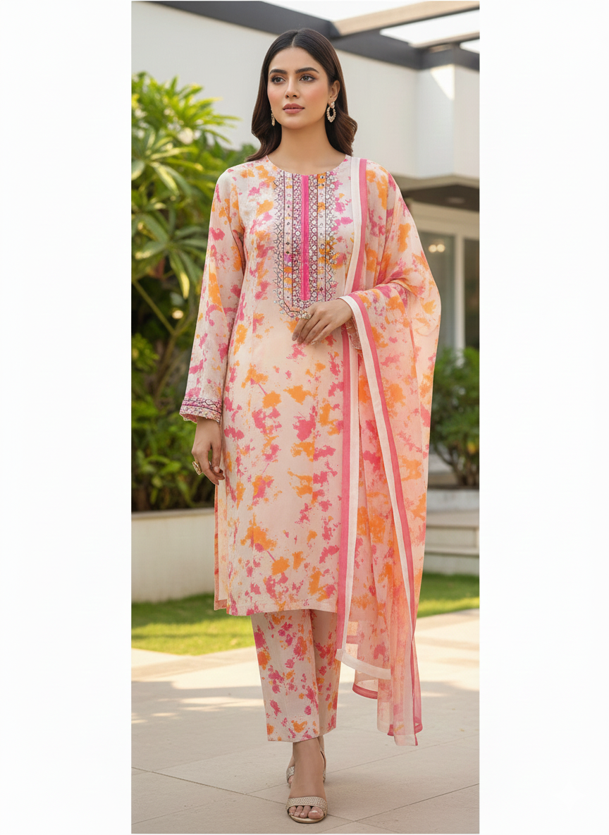 Sunset Bloom Silk Three-Piece