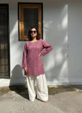 Dusty Rose Chikankari Kameez with Hand-Embroidered Neck & Farshi Shalwar Set