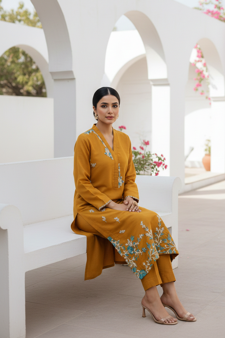 Exquisite Hand-Worked Raw Silk Ensemble