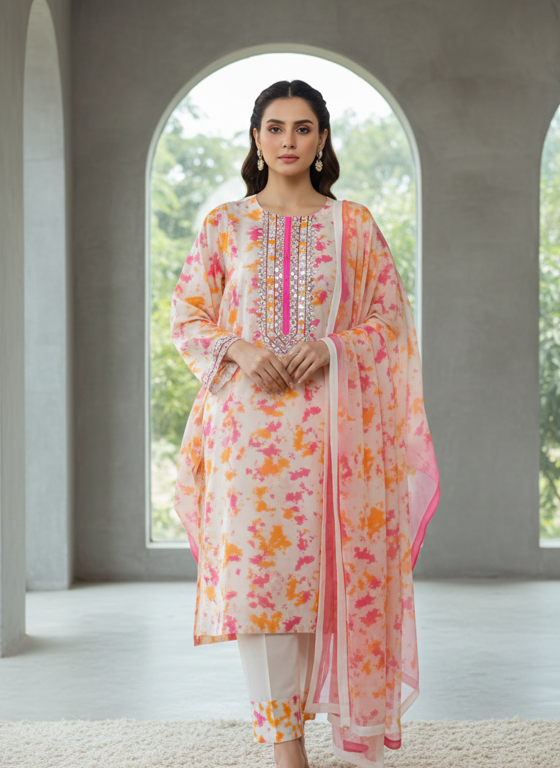 Sunset Bloom Silk Three-Piece