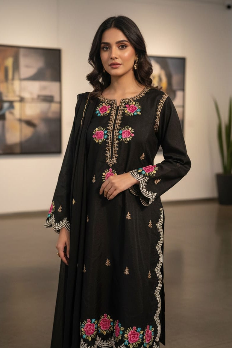 Midnight Bloom Raw Silk Kaftan Set