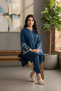 Midnight Blue Embroidered Khaadi Silk – 2 Piece Co-ord Set