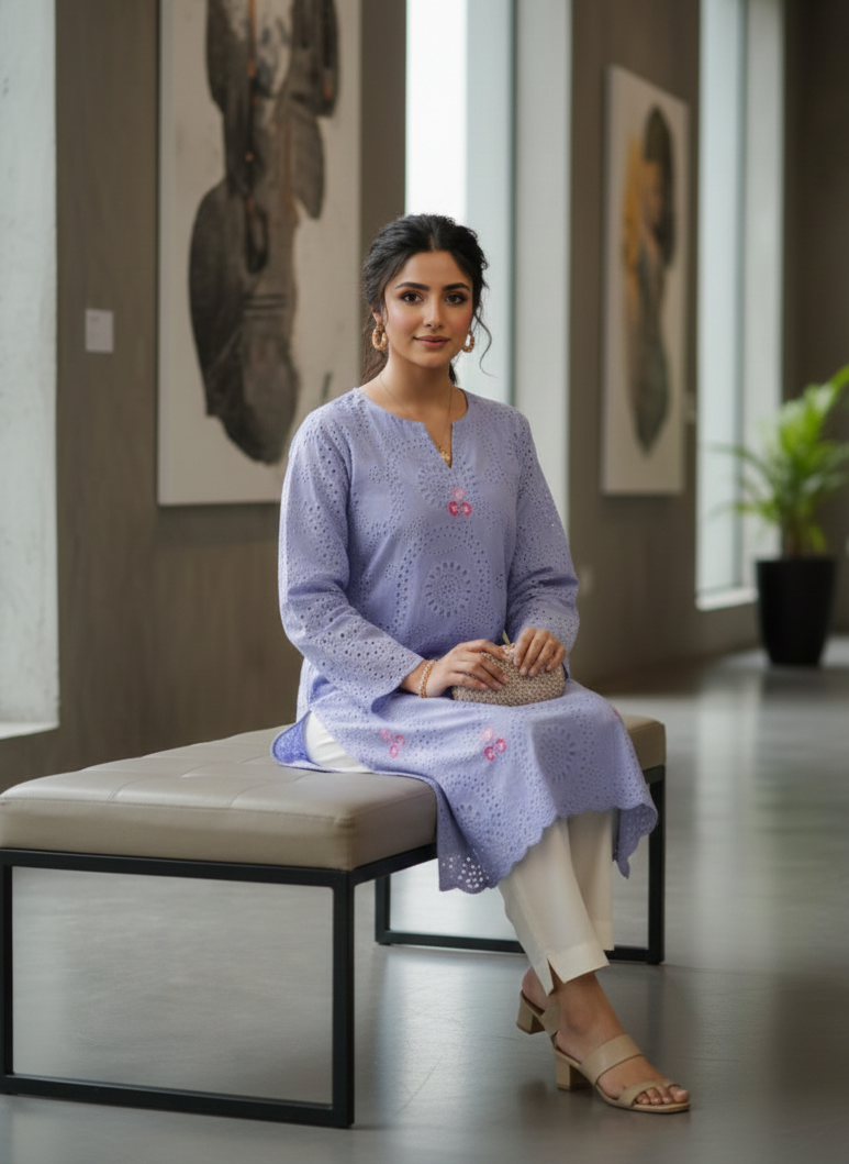 Lavender Bloom Hand-Embroidered Chicken set