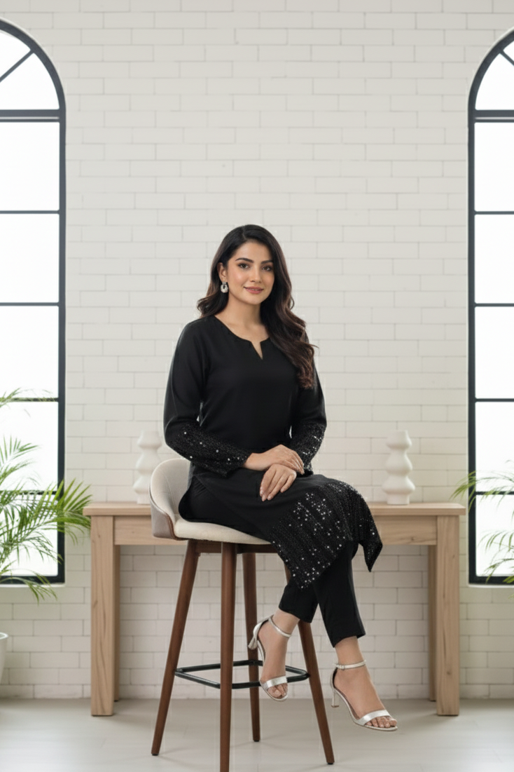 The Midnight Gala: Hand-Embellished Raw Silk Co-ord🖤