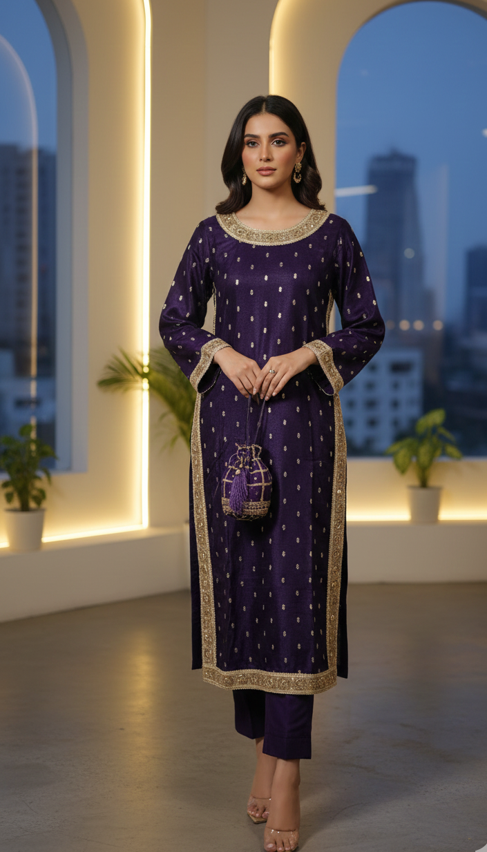 Royal Purple Silk Booti 2pc Set