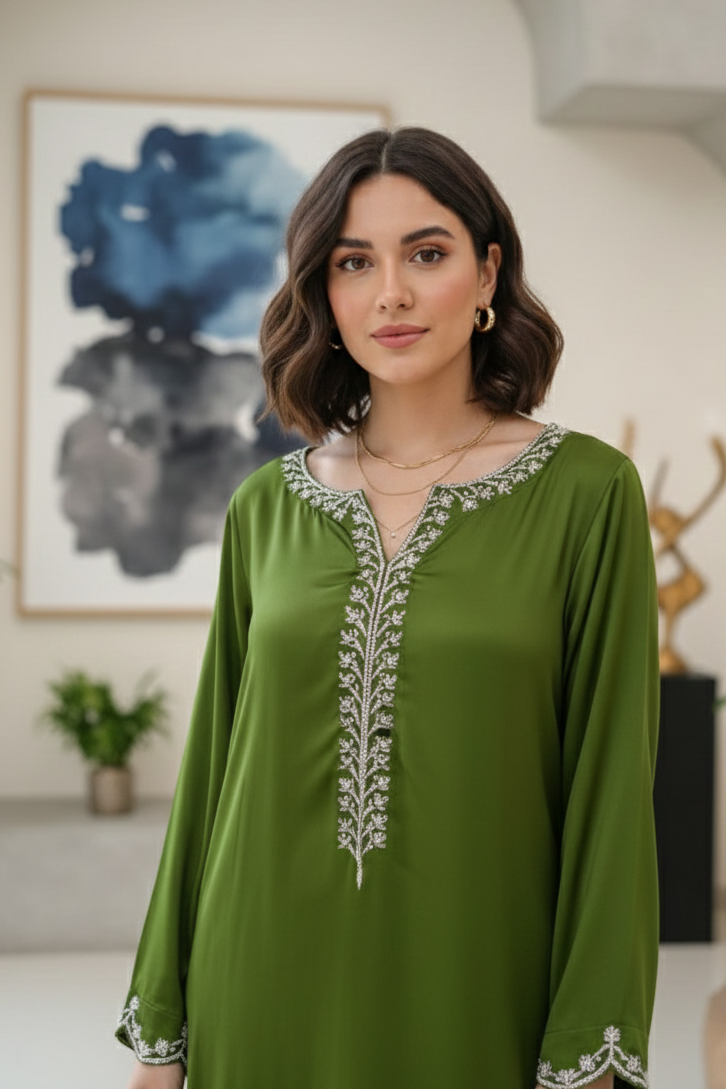 Artisan Embroidered Moroccan-Style Kaftan