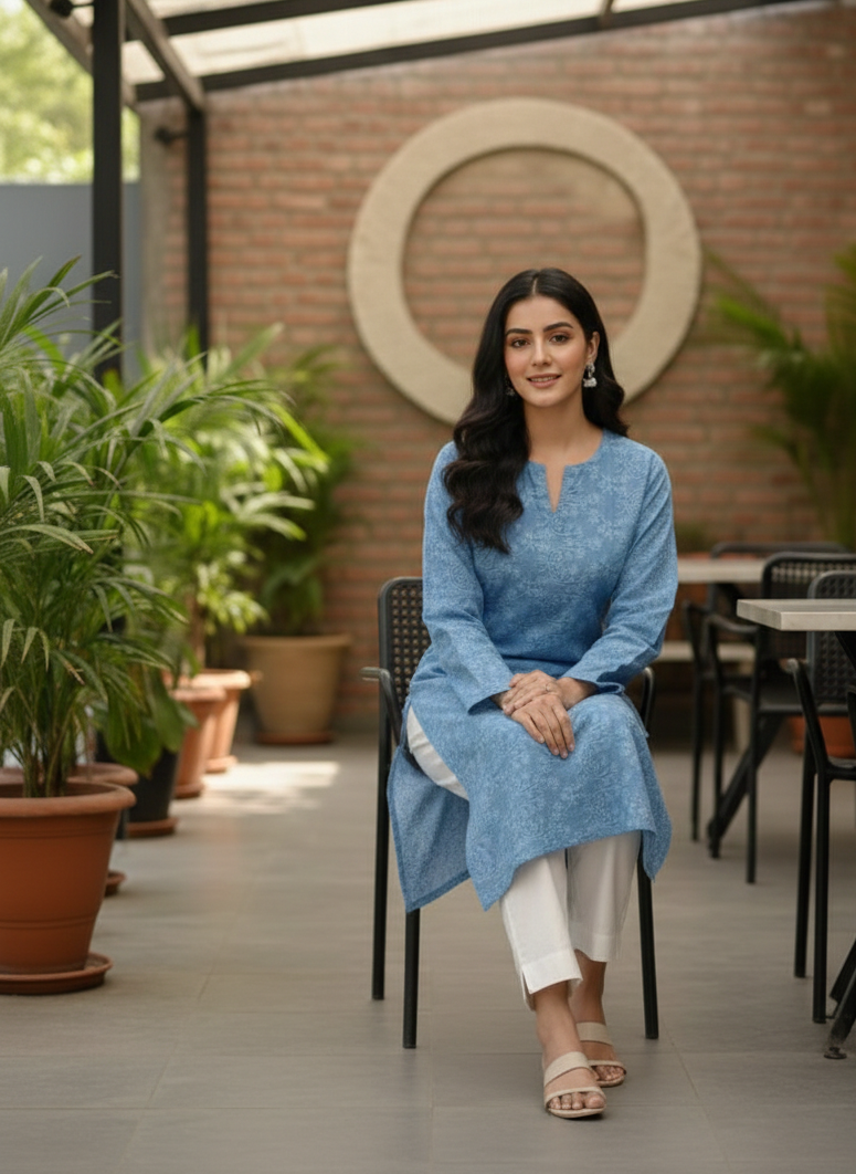 Sky Blue Chikankari Essentials