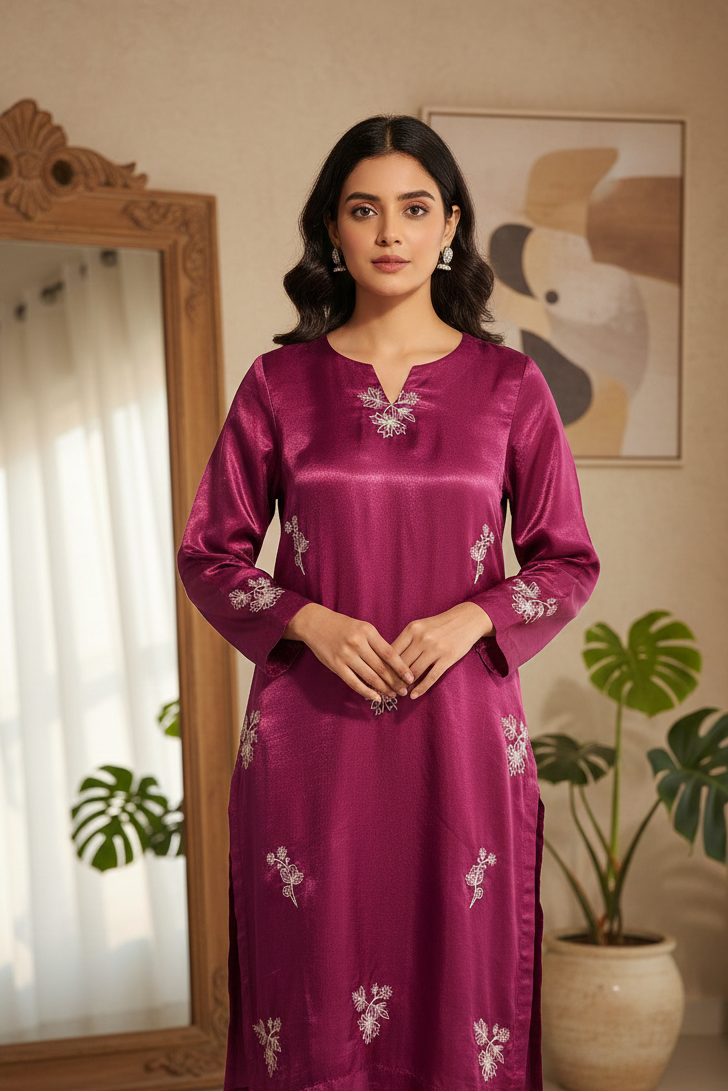 Elegant Silk Shirt & Embroidered Organza Dupatta