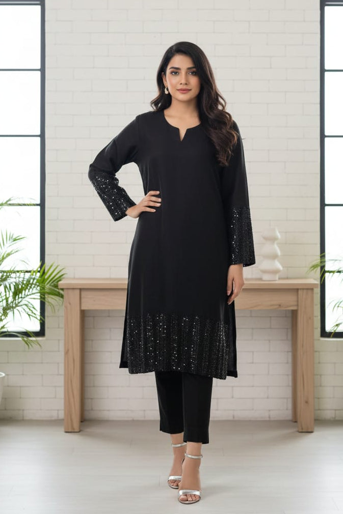 The Midnight Gala: Hand-Embellished Raw Silk Co-ord🖤