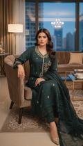 Emerald Green Hand-Embellished Organza Suite – 3 Piece