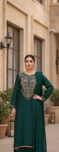 Emerald Enigma – Embroidered Sheesha Silk 3-Piece Suite