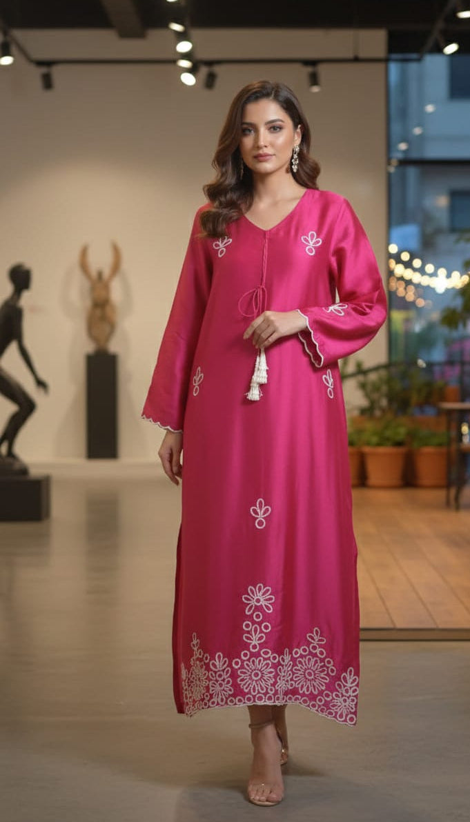 Fuchsia Sheesha Silk Embroidered 3-Piece Suite