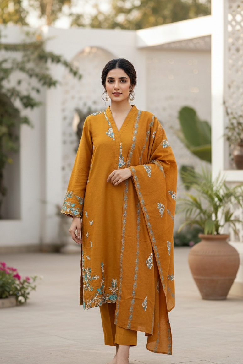 Exquisite Hand-Worked Raw Silk Ensemble