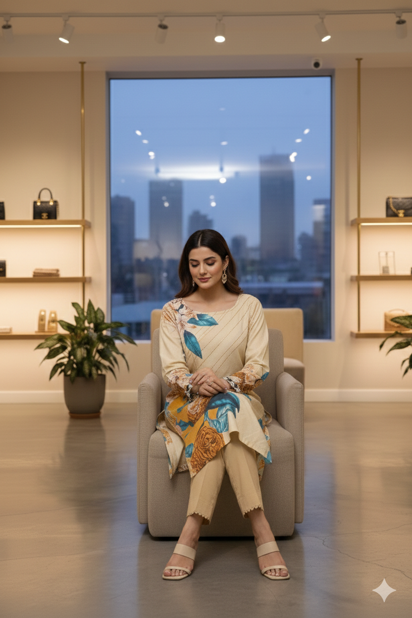 Beige & Mustard Botanical Lawn Ensemble