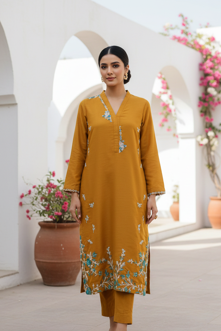 Exquisite Hand-Worked Raw Silk Ensemble