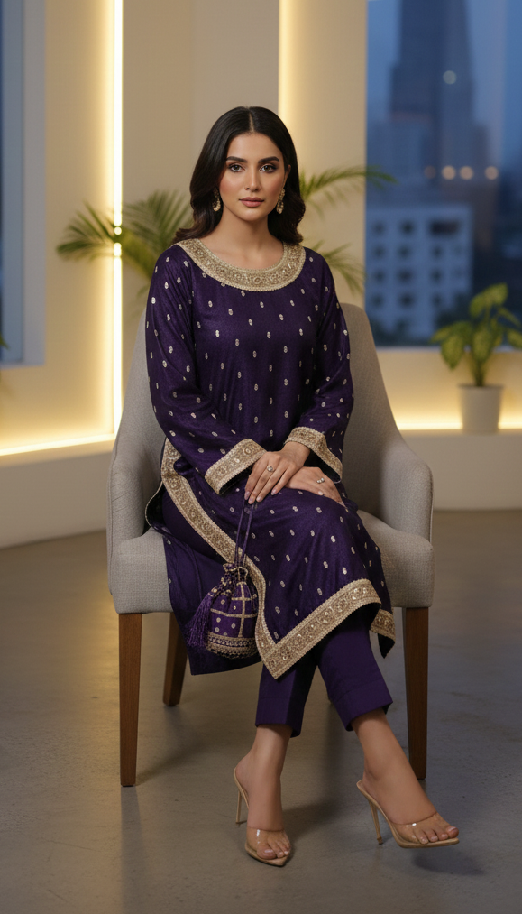 Royal Purple Silk Booti 2pc Set